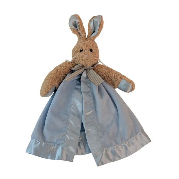 Bearington Baby Collection Bunny Rabbit Lovey Blue Satin Trim Security Blanket - Picture 1 of 7